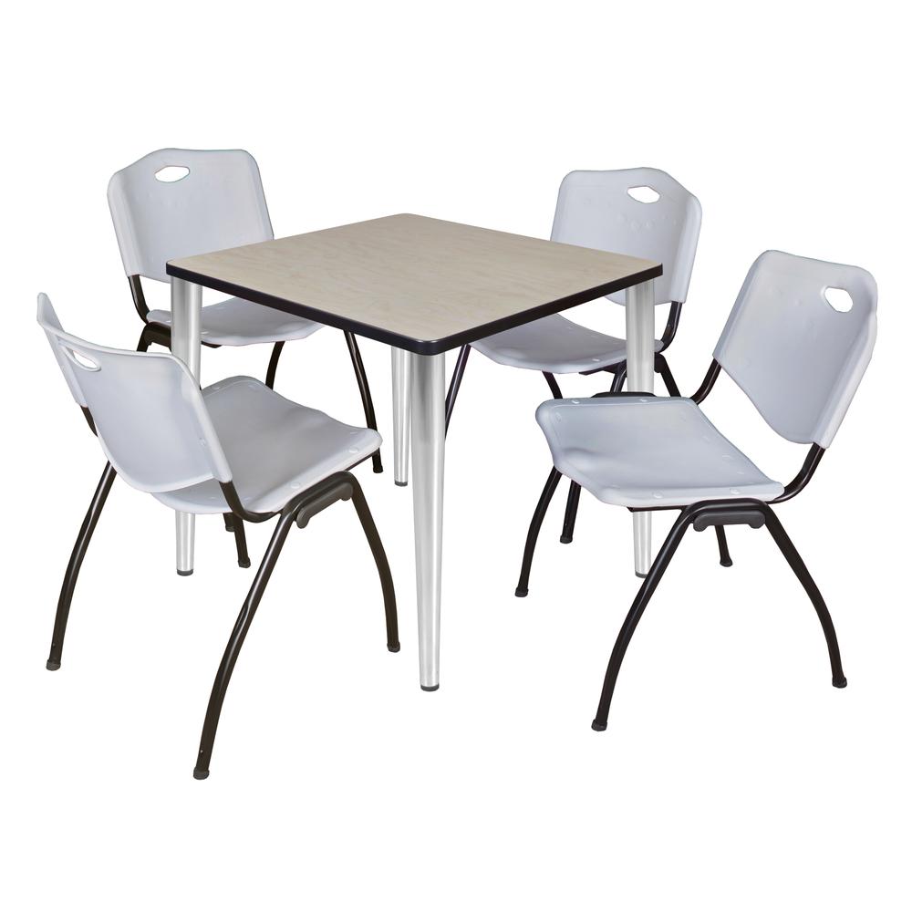 Regency Kahlo 30 in. Square Breakroom Table- Maple Top, Chrome Base & 4 M Stack Chairs- Grey. Picture 1