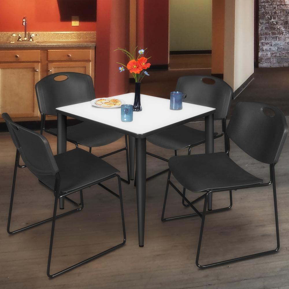 Regency Kahlo 30 in. Square Breakroom Table- White, Black Base & 4 Zeng Stack Chairs- Black. Picture 7