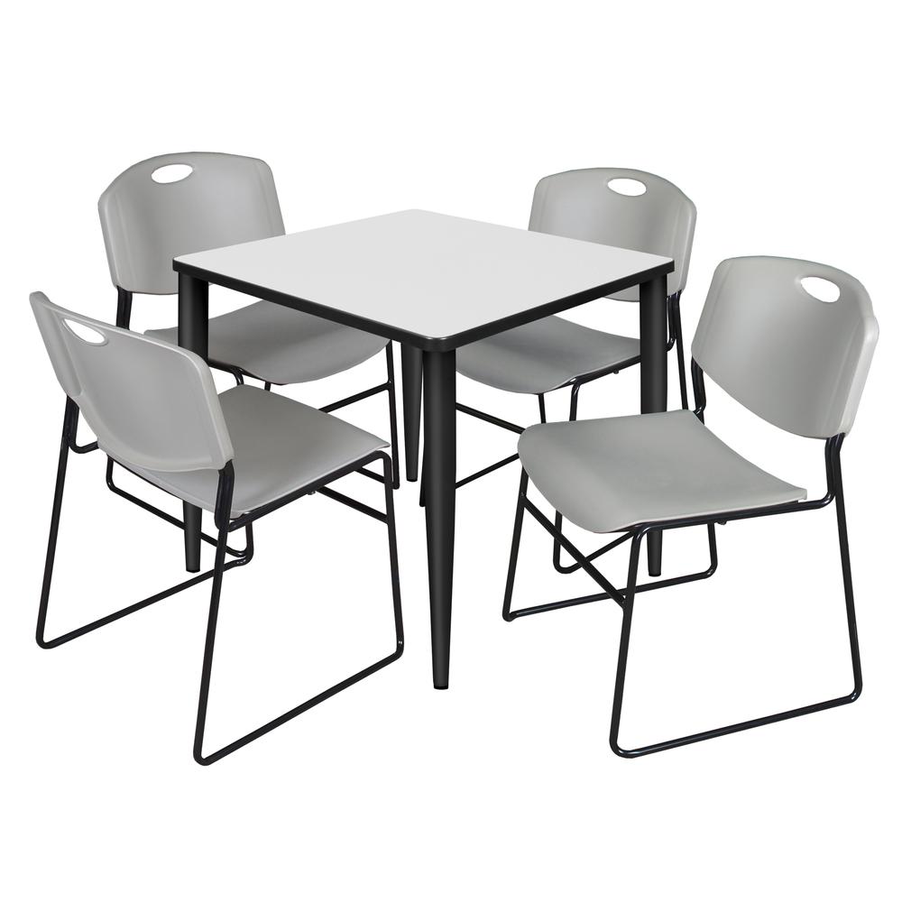 Regency Kahlo 30 in. Square Breakroom Table- White, Black Base & 4 Zeng Stack Chairs- Grey. Picture 1