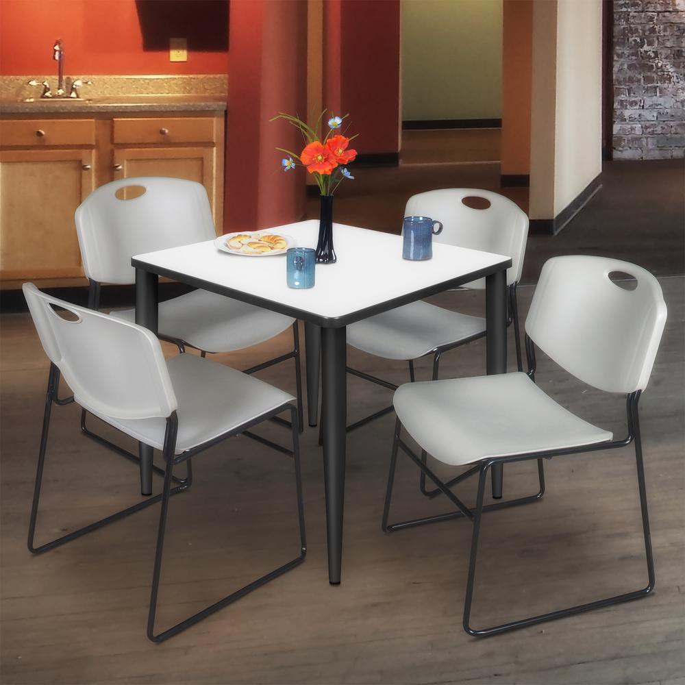 Regency Kahlo 30 in. Square Breakroom Table- White, Black Base & 4 Zeng Stack Chairs- Grey. Picture 7