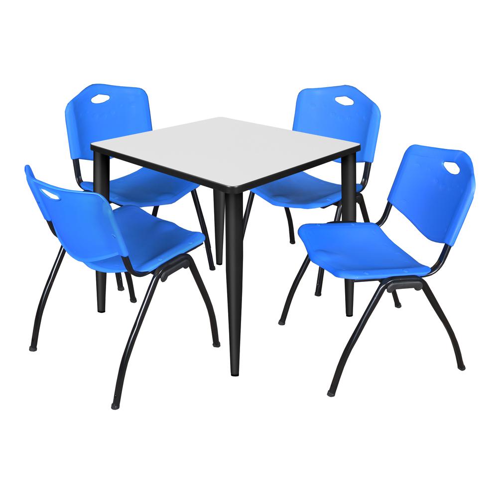 Regency Kahlo 30 in. Square Breakroom Table- White, Black Base & 4 M Stack Chairs- Blue. Picture 1