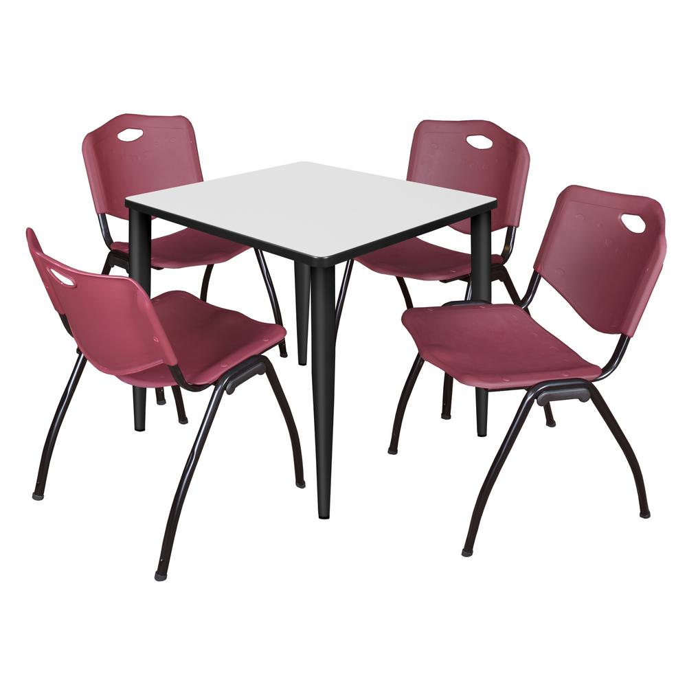 Regency Kahlo 30 in. Square Breakroom Table- White, Black Base & 4 M Stack Chairs- Burgundy. Picture 1