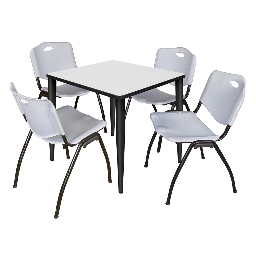 Regency Kahlo 30 in. Square Breakroom Table- White, Black Base & 4 M Stack Chairs- Grey. Picture 1
