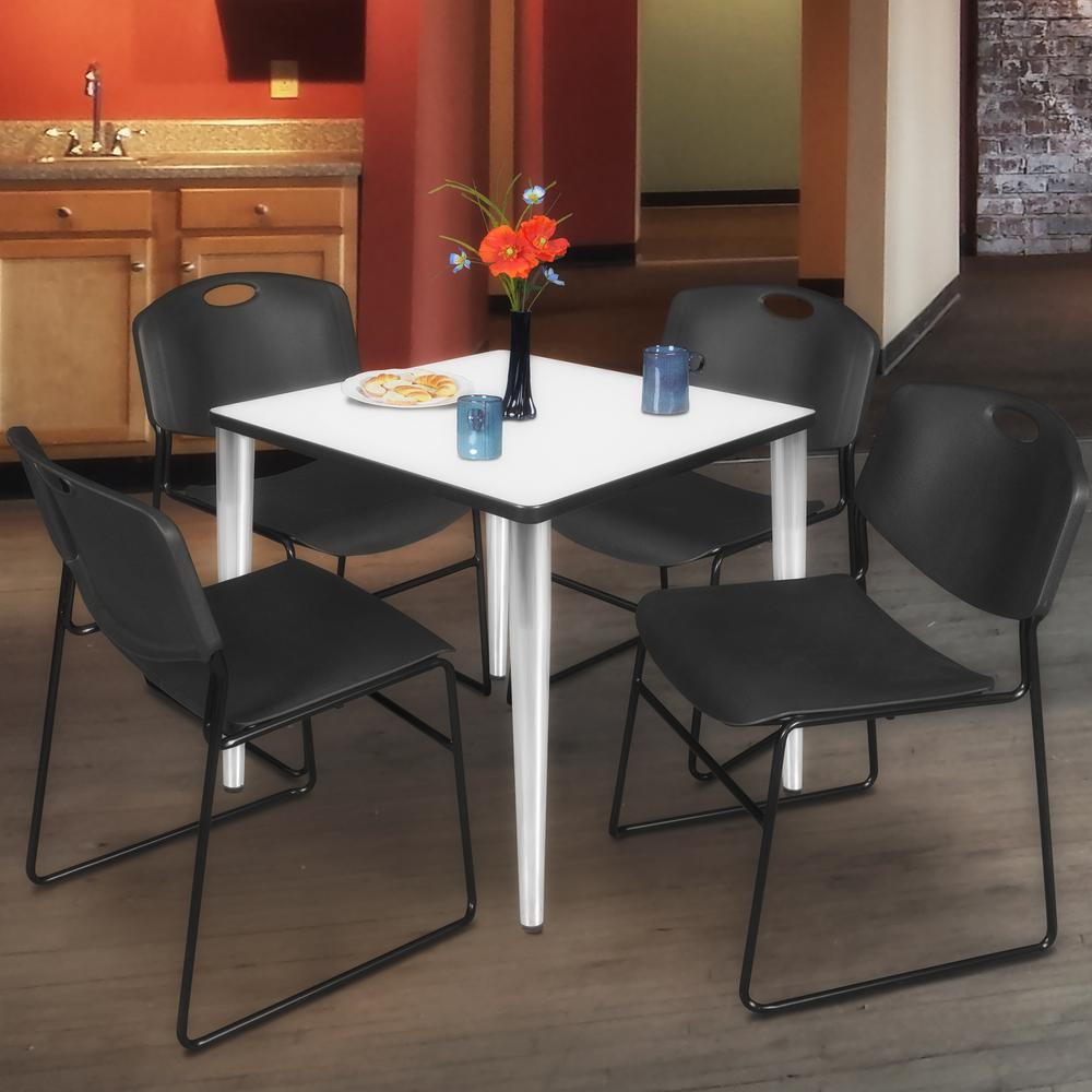 Regency Kahlo 30 in. Square Breakroom Table- White Top, Chrome Base & 4 Zeng Stack Chairs- Black. Picture 7