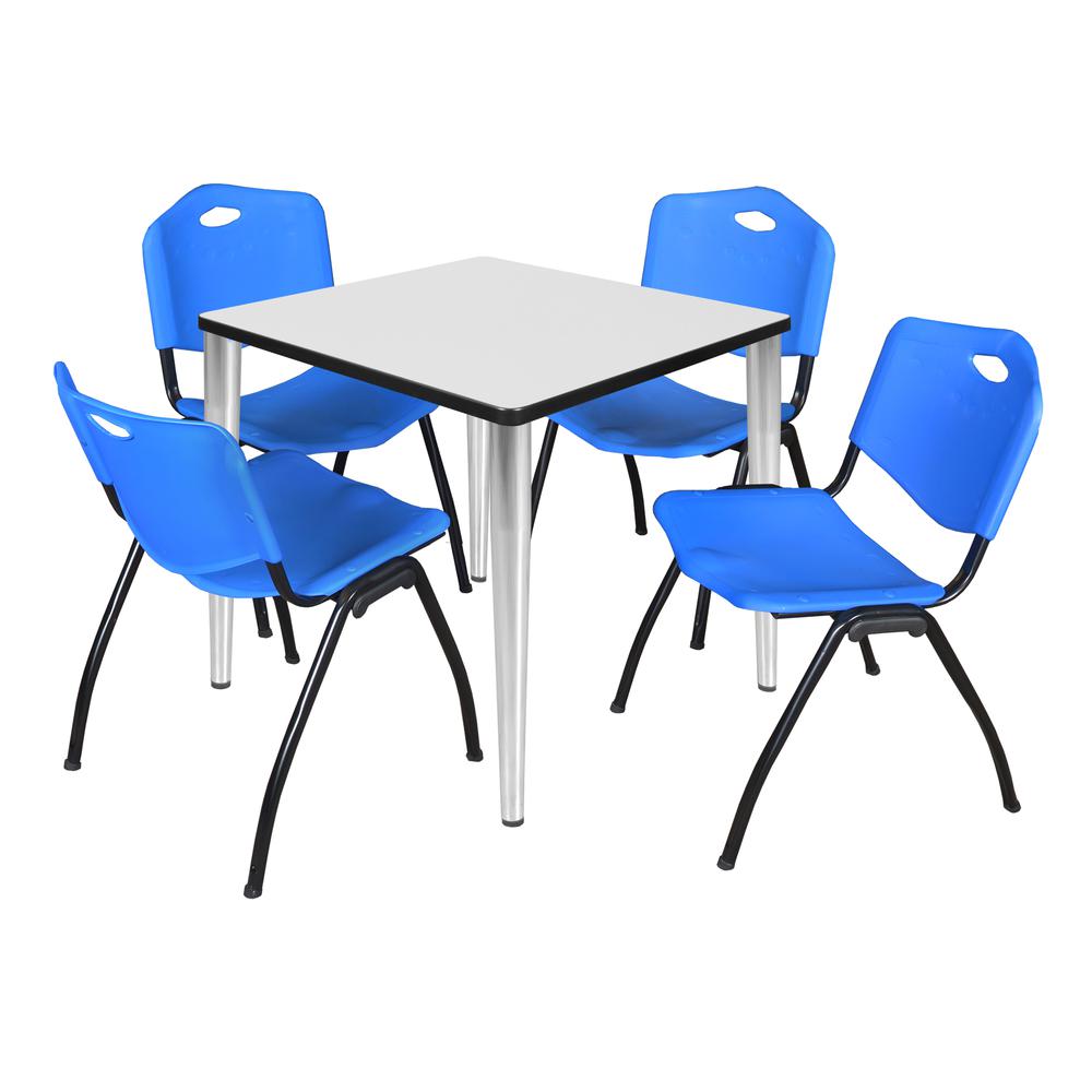 Regency Kahlo 30 in. Square Breakroom Table- White Top, Chrome Base & 4 M Stack Chairs- Blue. Picture 1