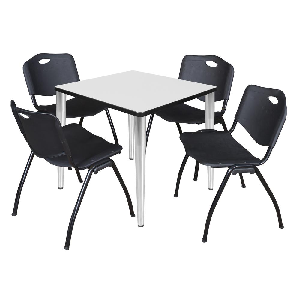 Regency Kahlo 30 in. Square Breakroom Table- White Top, Chrome Base & 4 M Stack Chairs- Black. Picture 1
