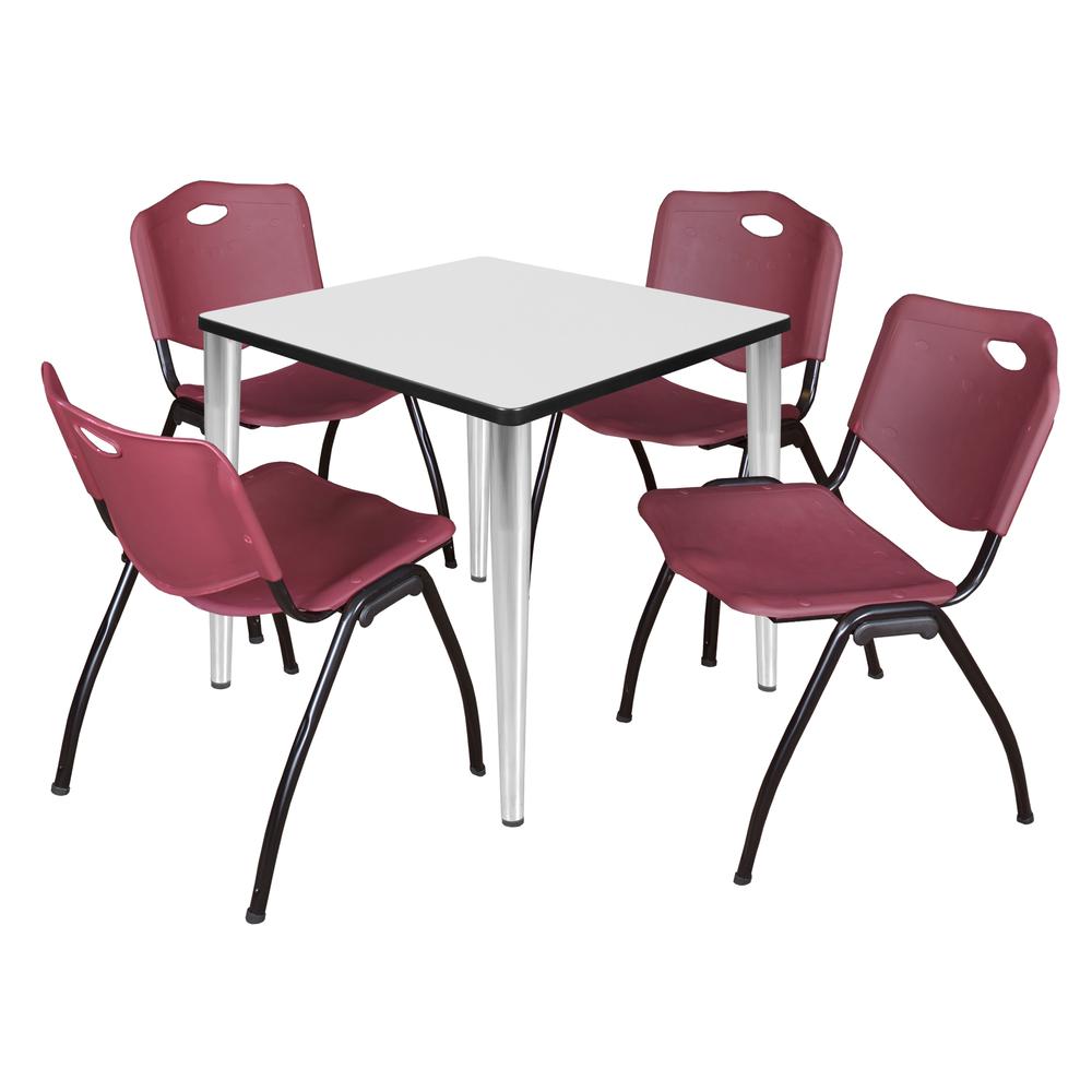 Regency Kahlo 30 in. Square Breakroom Table- White Top, Chrome Base & 4 M Stack Chairs- Burgundy. Picture 1