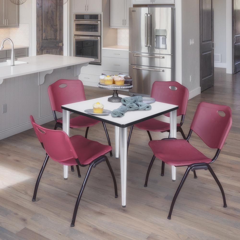 Regency Kahlo 30 in. Square Breakroom Table- White Top, Chrome Base & 4 M Stack Chairs- Burgundy. Picture 7