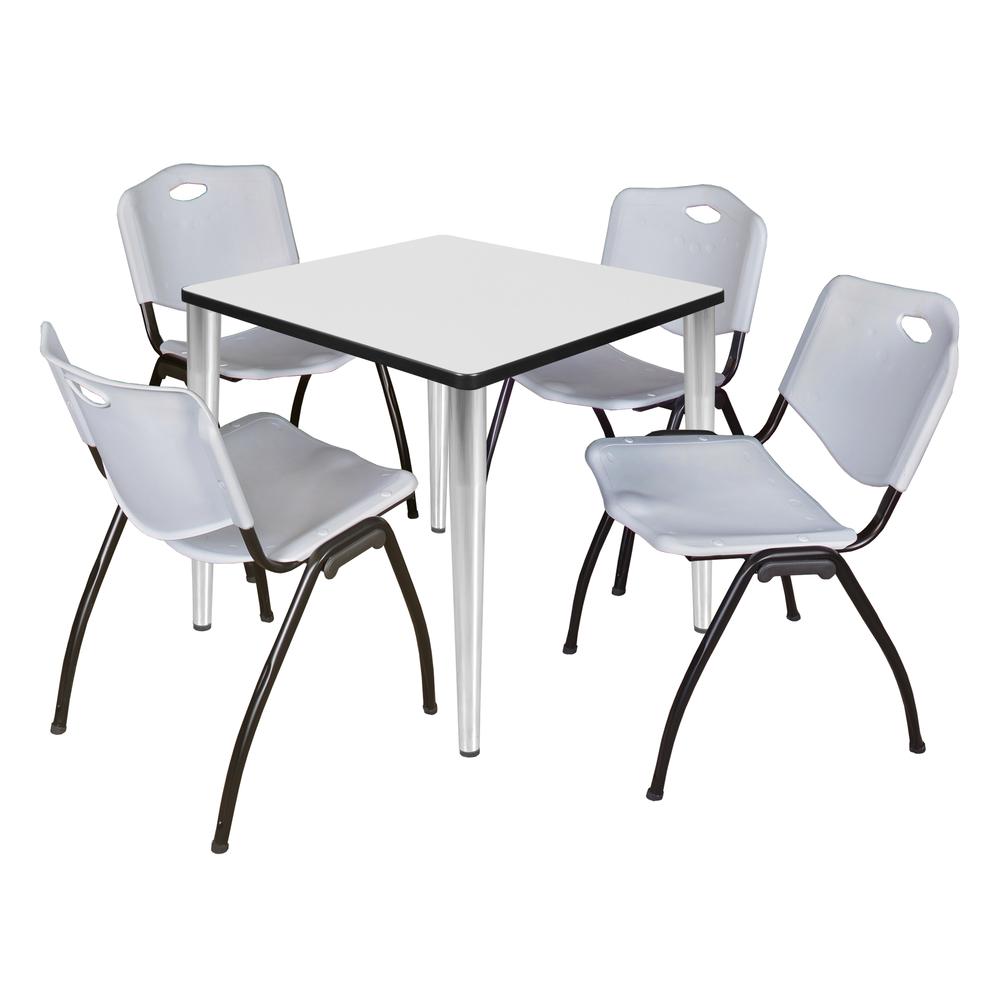 Regency Kahlo 30 in. Square Breakroom Table- White Top, Chrome Base & 4 M Stack Chairs- Grey. Picture 1
