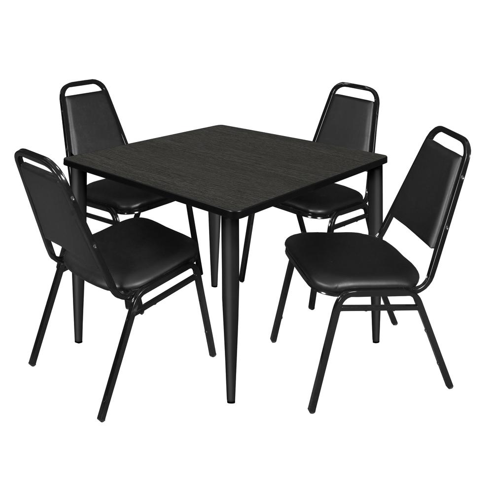 Regency Kahlo 36 in. Square Breakroom Table- Ash Grey Top, Black Base & 4 Restaurant Stack Chairs- Black. Picture 1