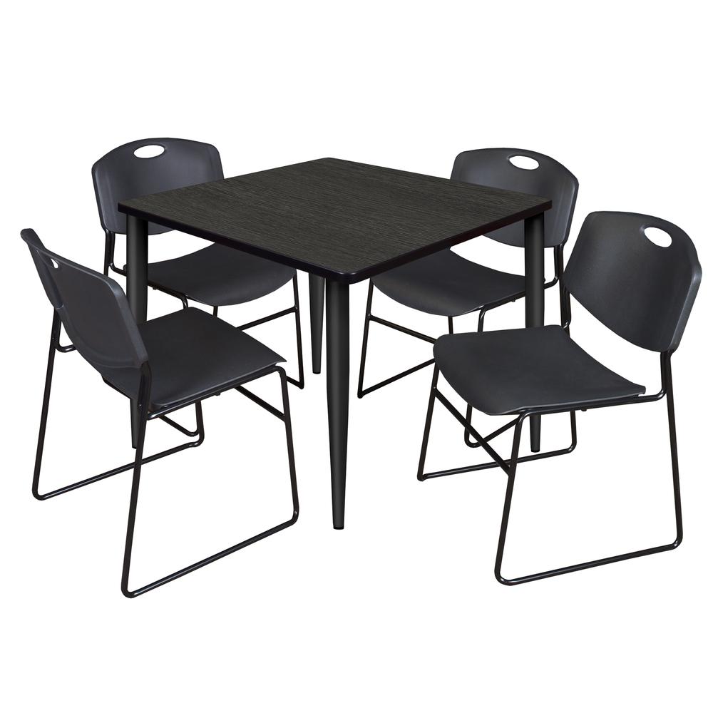 Regency Kahlo 36 in. Square Breakroom Table- Ash Grey Top, Black Base & 4 Zeng Stack Chairs- Black. Picture 1