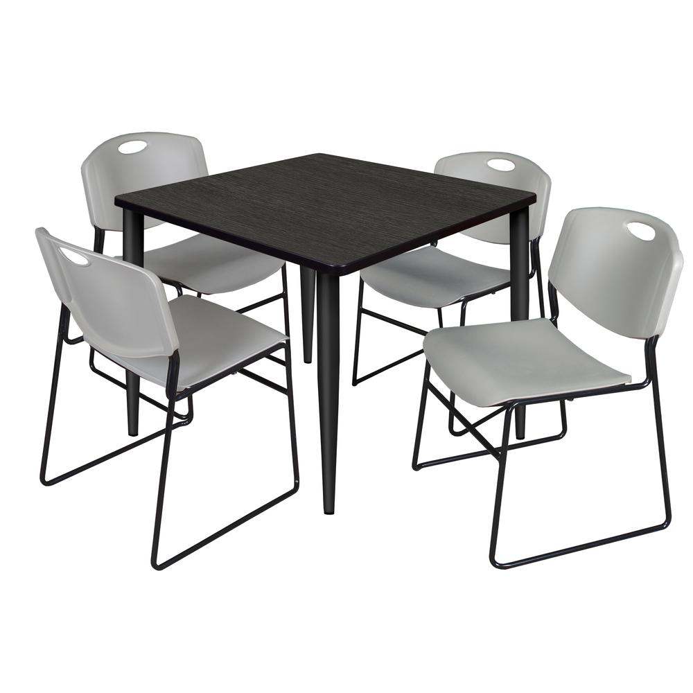 Regency Kahlo 36 in. Square Breakroom Table- Ash Grey Top, Black Base & 4 Zeng Stack Chairs- Grey. Picture 1
