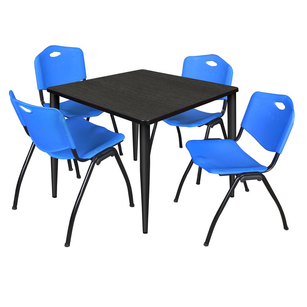 Regency Kahlo 36 in. Square Breakroom Table- Ash Grey Top, Black Base & 4 M Stack Chairs- Blue. Picture 1