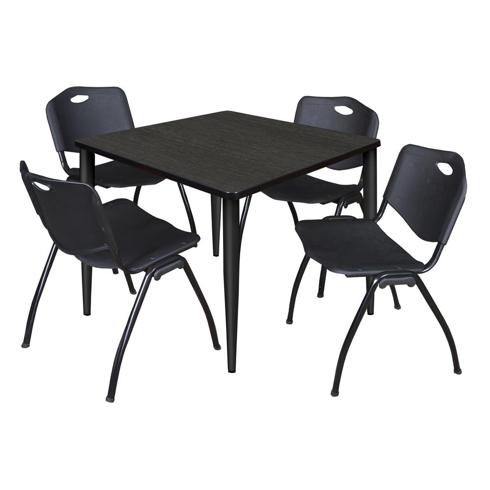 Regency Kahlo 36 in. Square Breakroom Table- Ash Grey Top, Black Base & 4 M Stack Chairs- Black. Picture 1