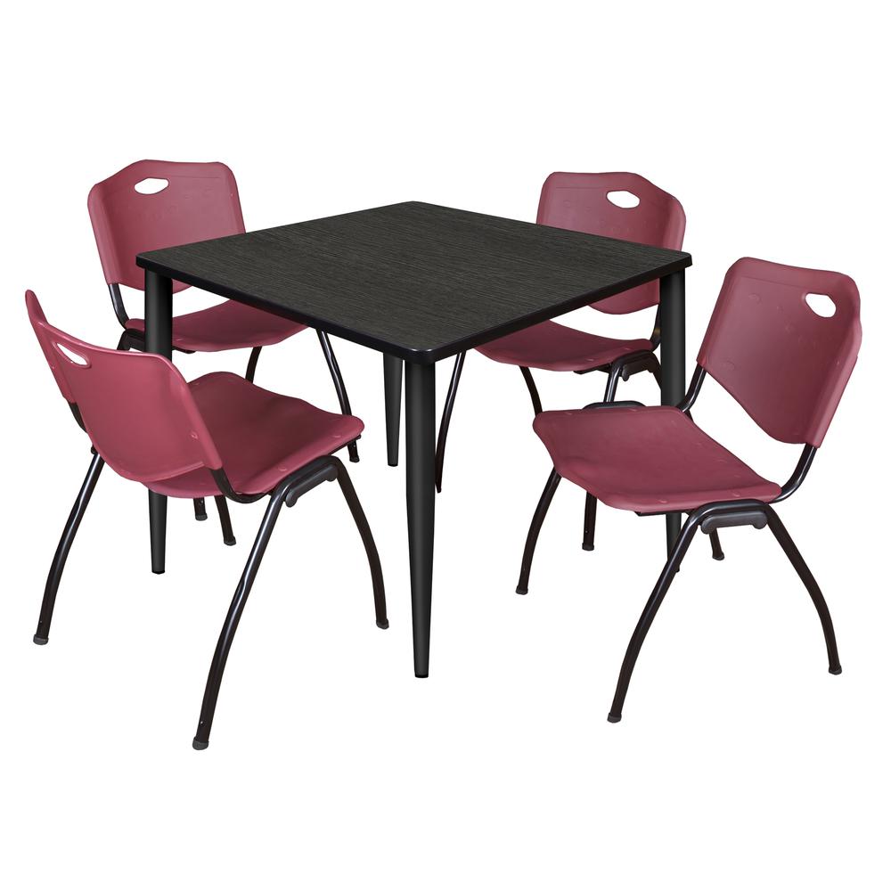 Regency Kahlo 36 in. Square Breakroom Table- Ash Grey Top, Black Base & 4 M Stack Chairs- Burgundy. Picture 1