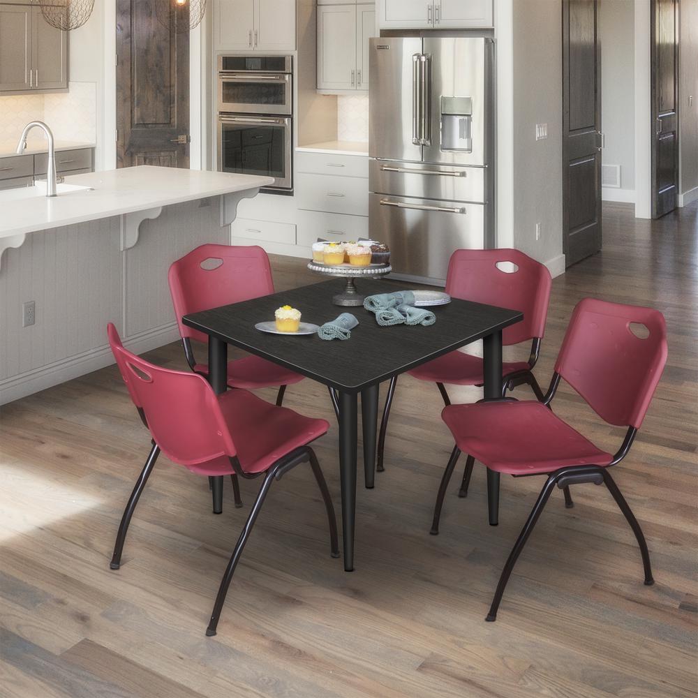 Regency Kahlo 36 in. Square Breakroom Table- Ash Grey Top, Black Base & 4 M Stack Chairs- Burgundy. Picture 7