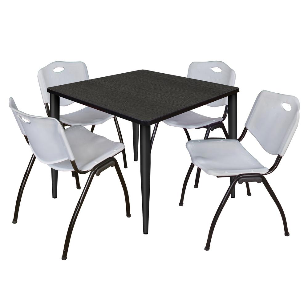 Regency Kahlo 36 in. Square Breakroom Table- Ash Grey Top, Black Base & 4 M Stack Chairs- Grey. Picture 1