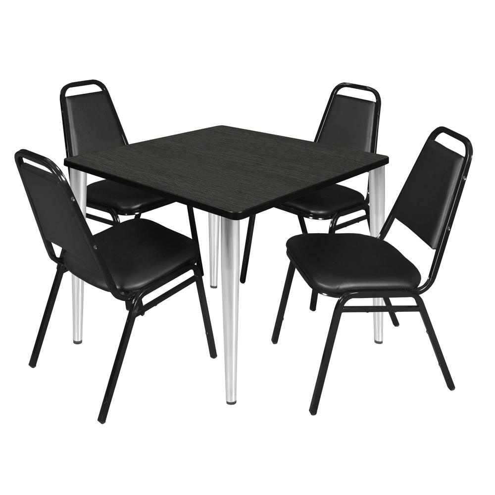 Regency Kahlo 36 in. Square Breakroom Table- Ash Grey Top, Chrome Base & 4 Restaurant Stack Chairs- Black. Picture 1
