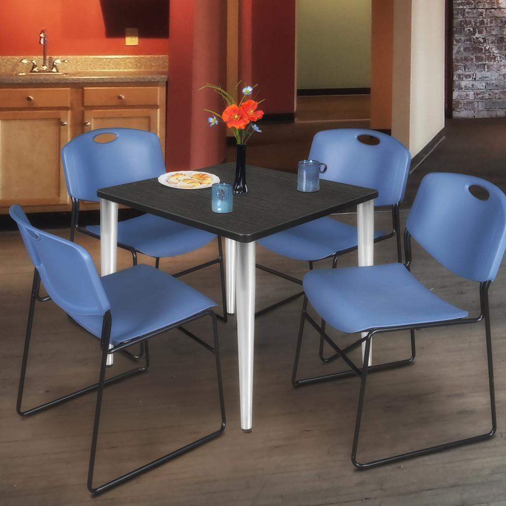 Regency Kahlo 36 in. Square Breakroom Table- Ash Grey Top, Chrome Base & 4 Zeng Stack Chairs- Blue. Picture 7