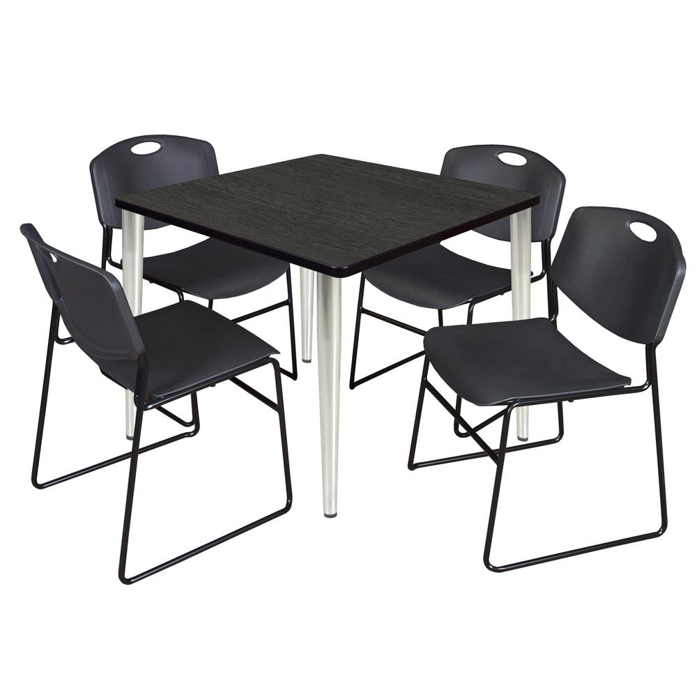 Regency Kahlo 36 in. Square Breakroom Table- Ash Grey Top, Chrome Base & 4 Zeng Stack Chairs- Black. Picture 1