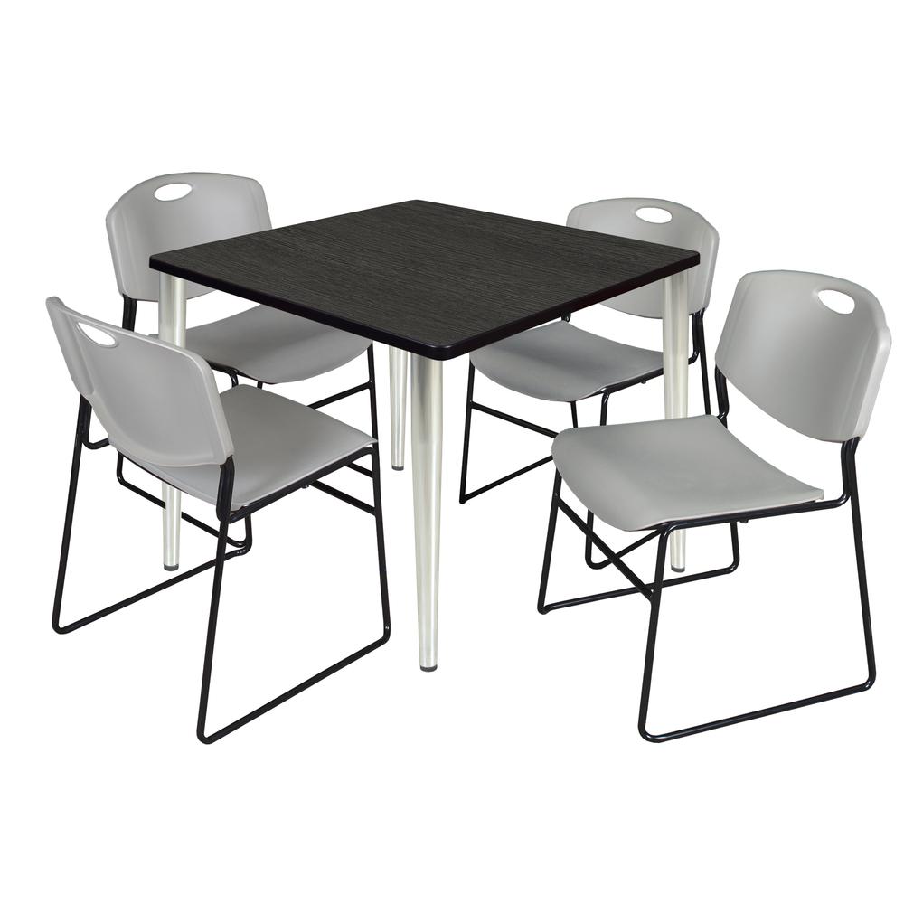 Regency Kahlo 36 in. Square Breakroom Table- Ash Grey Top, Chrome Base & 4 Zeng Stack Chairs- Grey. Picture 1