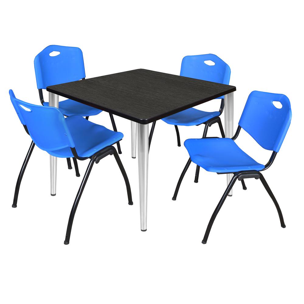 Regency Kahlo 36 in. Square Breakroom Table- Ash Grey Top, Chrome Base & 4 M Stack Chairs- Blue. Picture 1