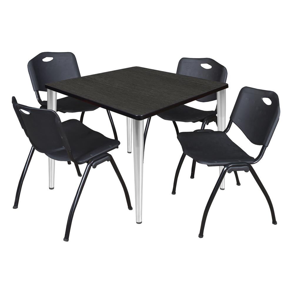 Regency Kahlo 36 in. Square Breakroom Table- Ash Grey Top, Chrome Base & 4 M Stack Chairs- Black. Picture 1
