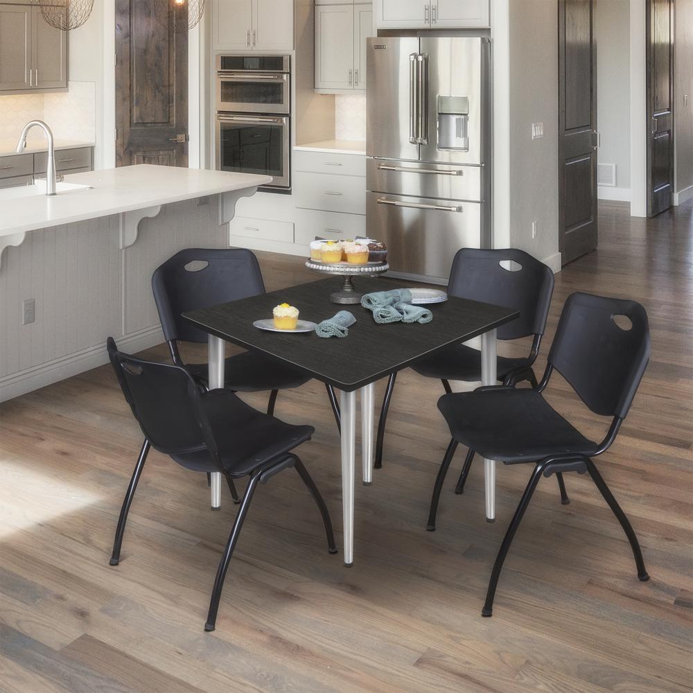 Regency Kahlo 36 in. Square Breakroom Table- Ash Grey Top, Chrome Base & 4 M Stack Chairs- Black. Picture 7