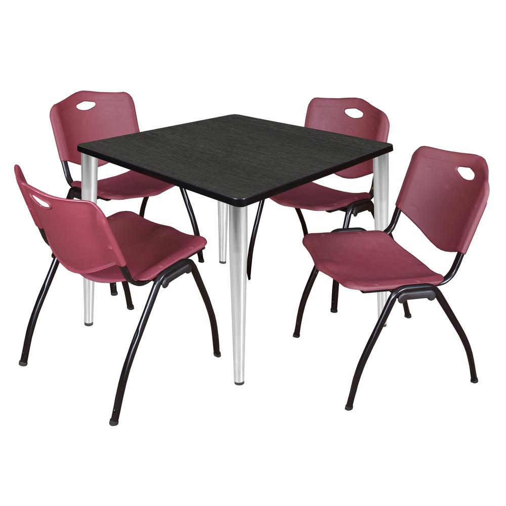 Regency Kahlo 36 in. Square Breakroom Table- Ash Grey Top, Chrome Base & 4 M Stack Chairs- Burgundy. Picture 1