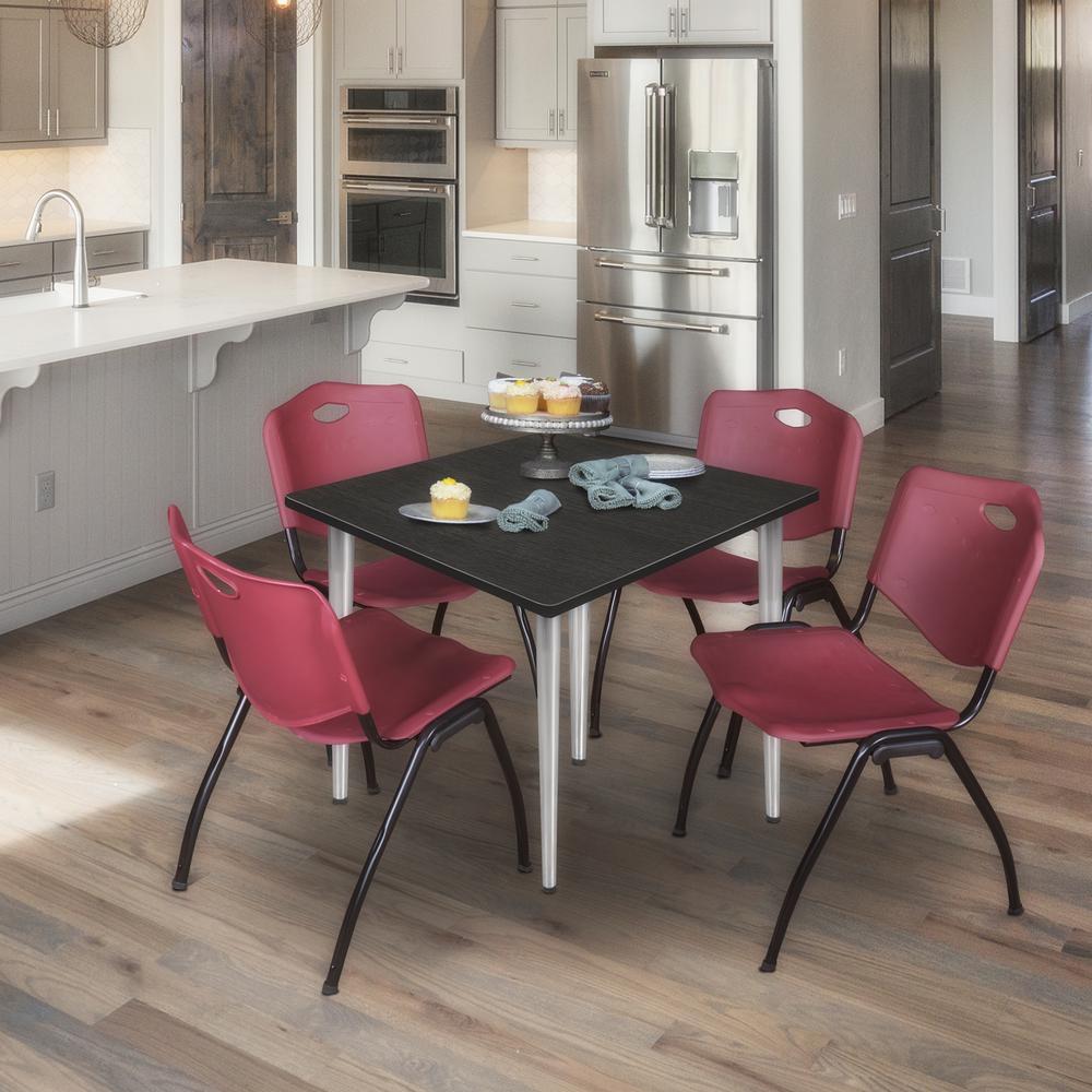 Regency Kahlo 36 in. Square Breakroom Table- Ash Grey Top, Chrome Base & 4 M Stack Chairs- Burgundy. Picture 7