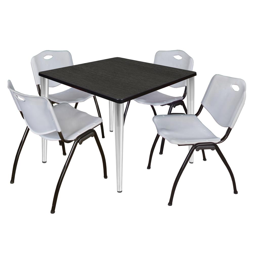 Regency Kahlo 36 in. Square Breakroom Table- Ash Grey Top, Chrome Base & 4 M Stack Chairs- Grey. Picture 1