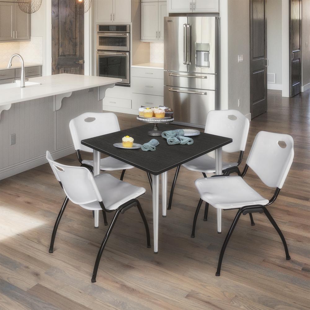 Regency Kahlo 36 in. Square Breakroom Table- Ash Grey Top, Chrome Base & 4 M Stack Chairs- Grey. Picture 7