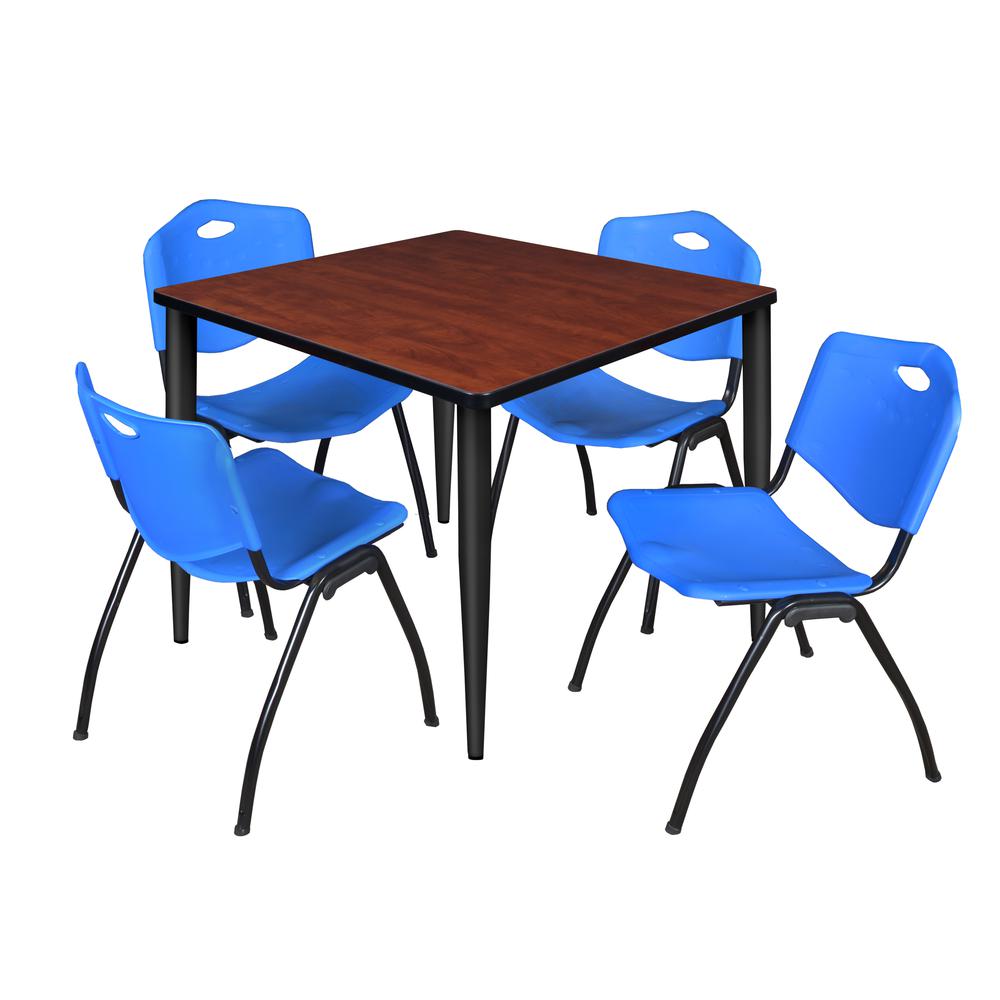 Regency Kahlo 36 in. Square Breakroom Table- Cherry Top, Black Base & 4 M Stack Chairs- Blue. Picture 1