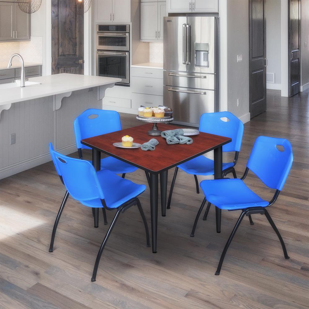 Regency Kahlo 36 in. Square Breakroom Table- Cherry Top, Black Base & 4 M Stack Chairs- Blue. Picture 7
