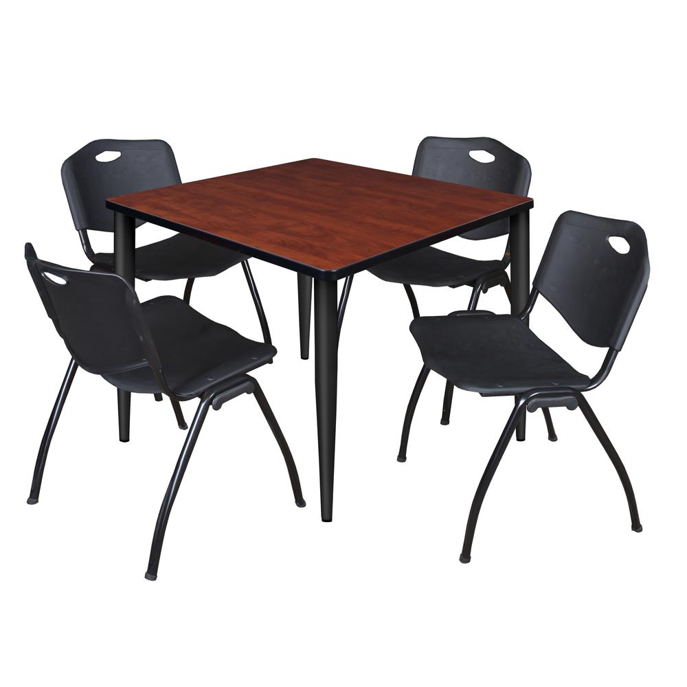 Regency Kahlo 36 in. Square Breakroom Table- Cherry Top, Black Base & 4 M Stack Chairs- Black. Picture 1