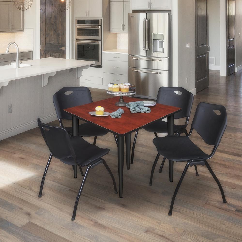 Regency Kahlo 36 in. Square Breakroom Table- Cherry Top, Black Base & 4 M Stack Chairs- Black. Picture 7
