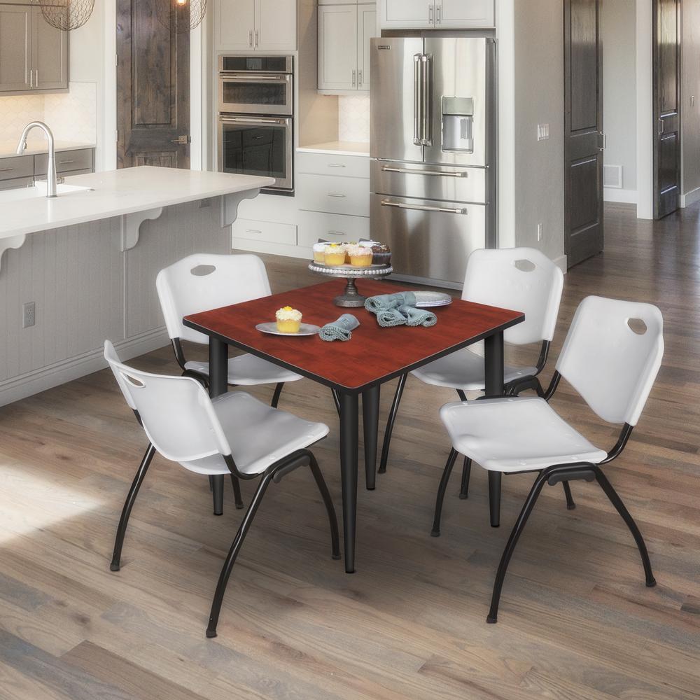 Regency Kahlo 36 in. Square Breakroom Table- Cherry Top, Black Base & 4 M Stack Chairs- Grey. Picture 7