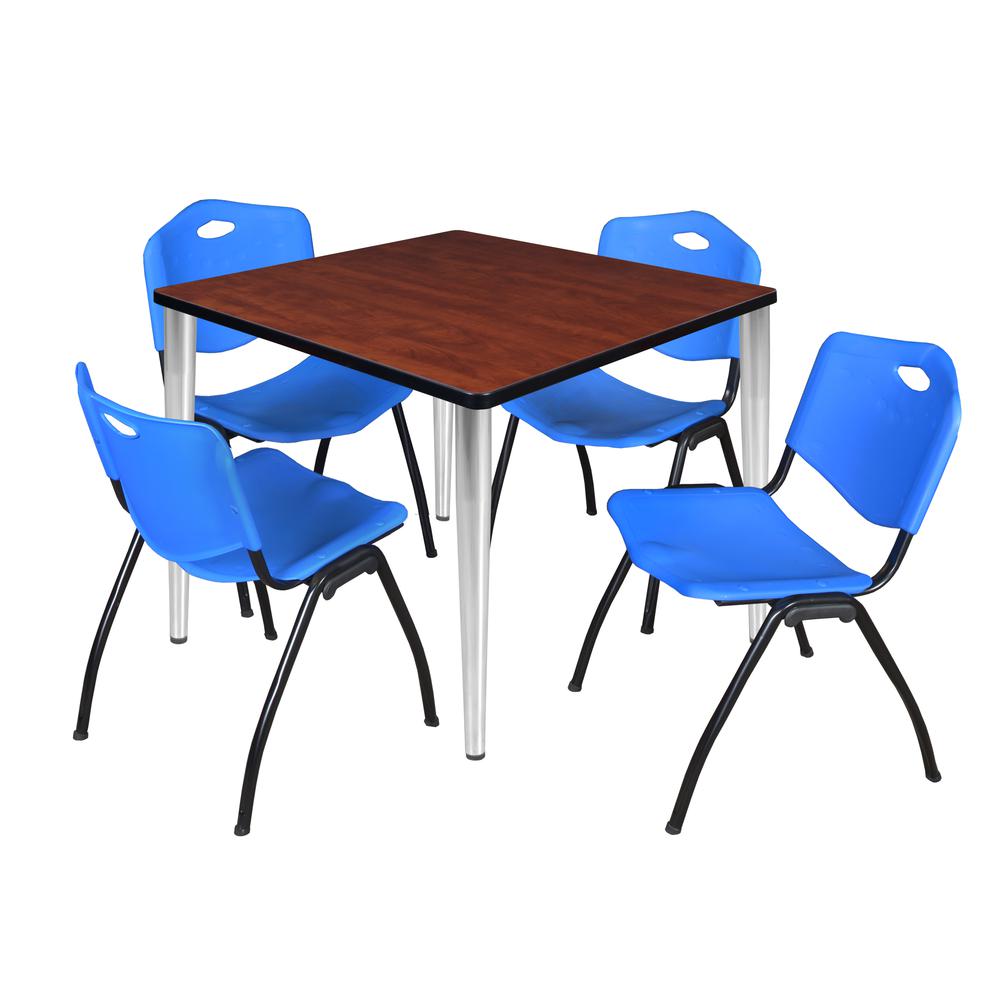 Regency Kahlo 36 in. Square Breakroom Table- Cherry Top, Chrome Base & 4 M Stack Chairs- Blue. Picture 1
