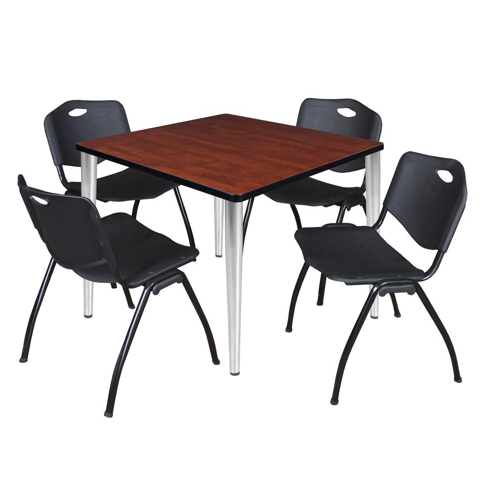 Regency Kahlo 36 in. Square Breakroom Table- Cherry Top, Chrome Base & 4 M Stack Chairs- Black. Picture 1