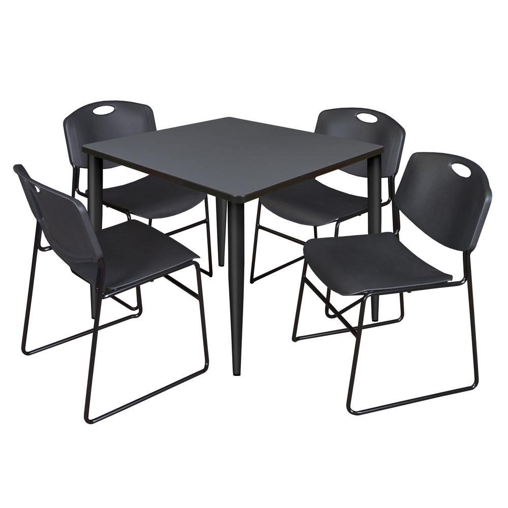 Regency Kahlo 36 in. Square Breakroom Table- Grey Top, Black Base & 4 Zeng Stack Chairs- Black. Picture 1