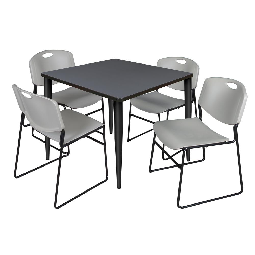 Regency Kahlo 36 in. Square Breakroom Table- Grey Top, Black Base & 4 Zeng Stack Chairs- Grey. Picture 1
