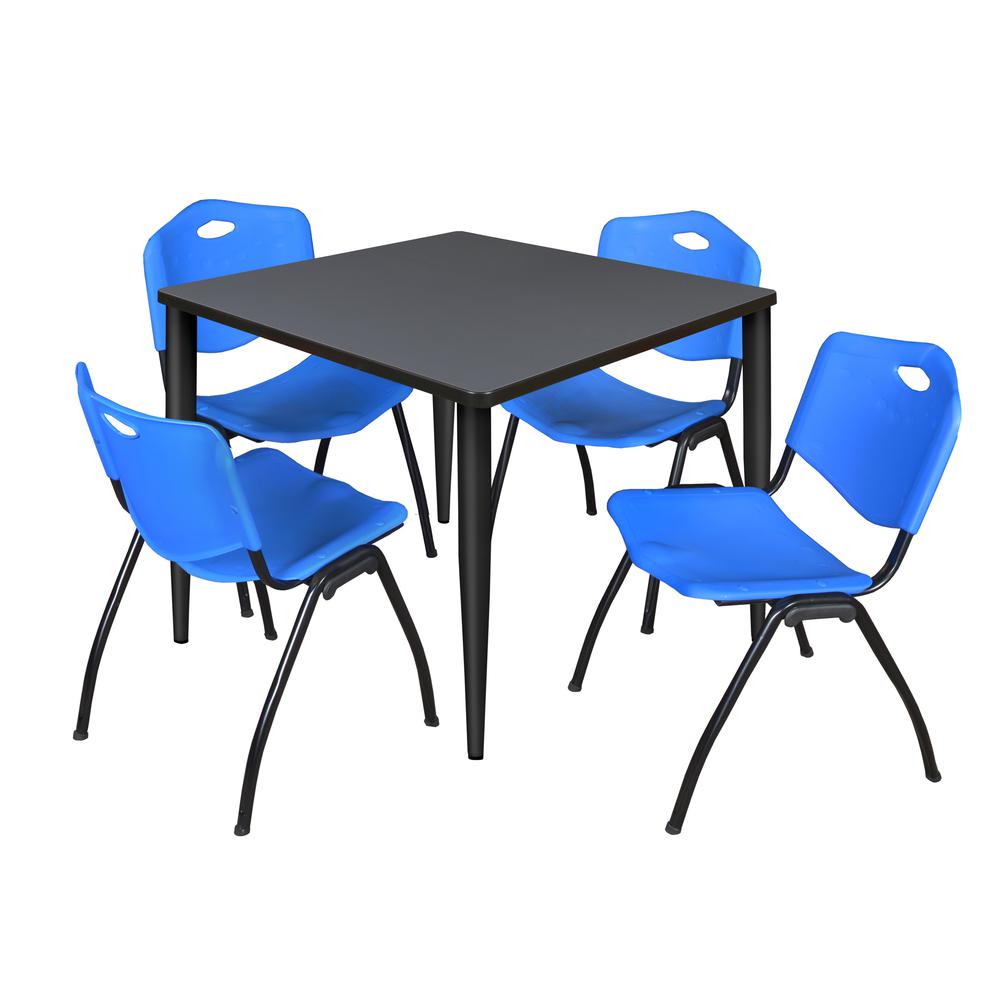 Regency Kahlo 36 in. Square Breakroom Table- Grey Top, Black Base & 4 M Stack Chairs- Blue. Picture 1