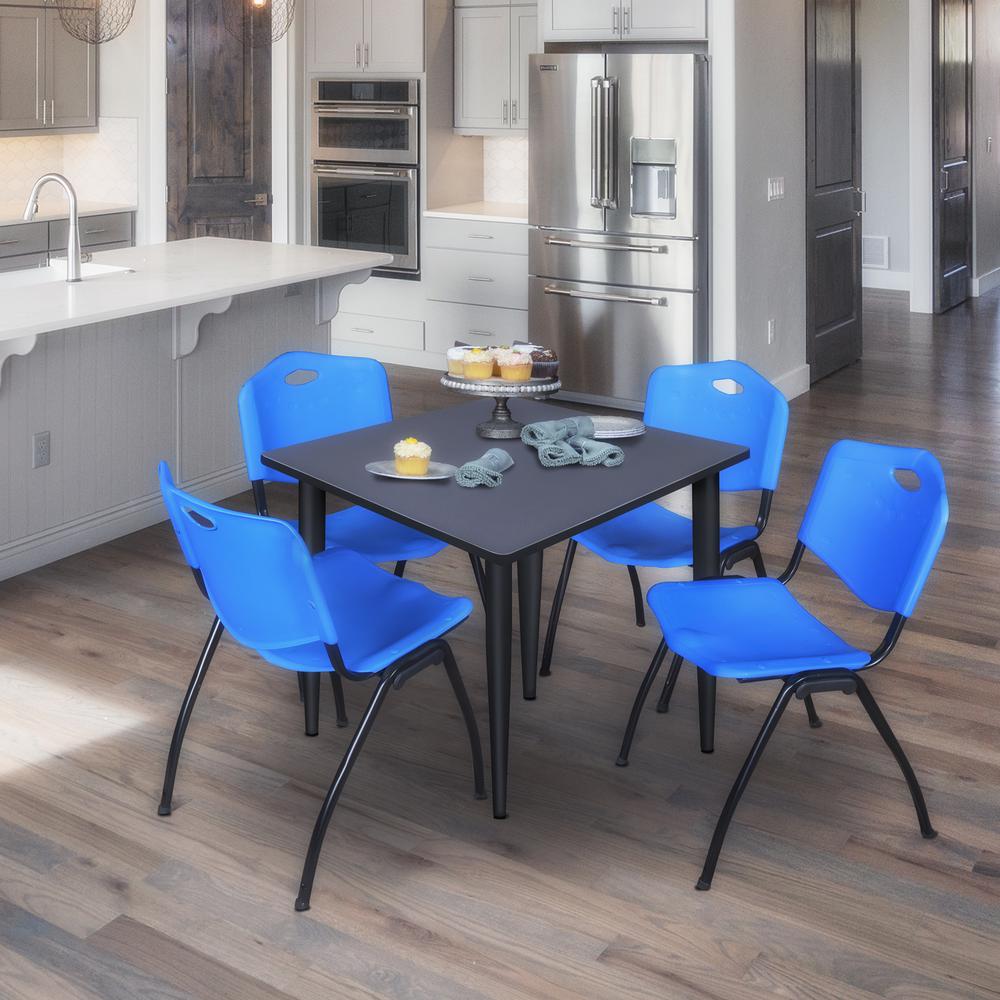 Regency Kahlo 36 in. Square Breakroom Table- Grey Top, Black Base & 4 M Stack Chairs- Blue. Picture 7