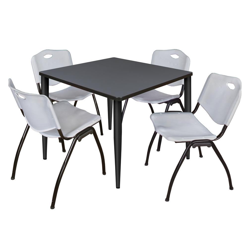 Regency Kahlo 36 in. Square Breakroom Table- Grey Top, Black Base & 4 M Stack Chairs- Grey. Picture 1
