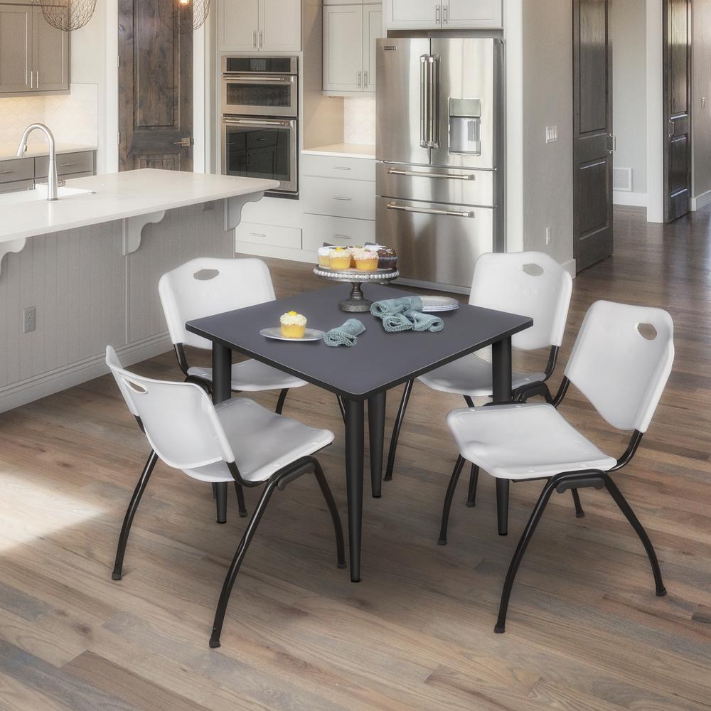 Regency Kahlo 36 in. Square Breakroom Table- Grey Top, Black Base & 4 M Stack Chairs- Grey. Picture 7