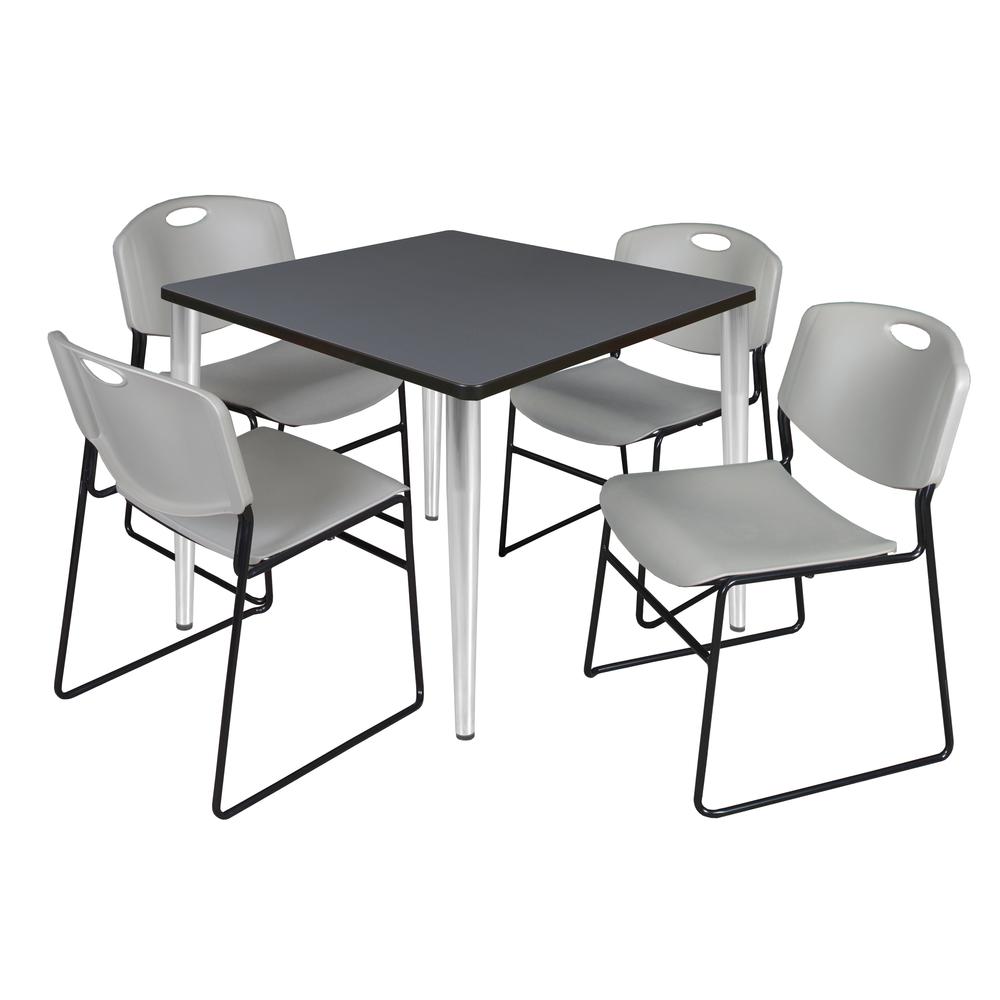 Regency Kahlo 36 in. Square Breakroom Table- Grey Top, Chrome Base & 4 Zeng Stack Chairs- Grey. Picture 1