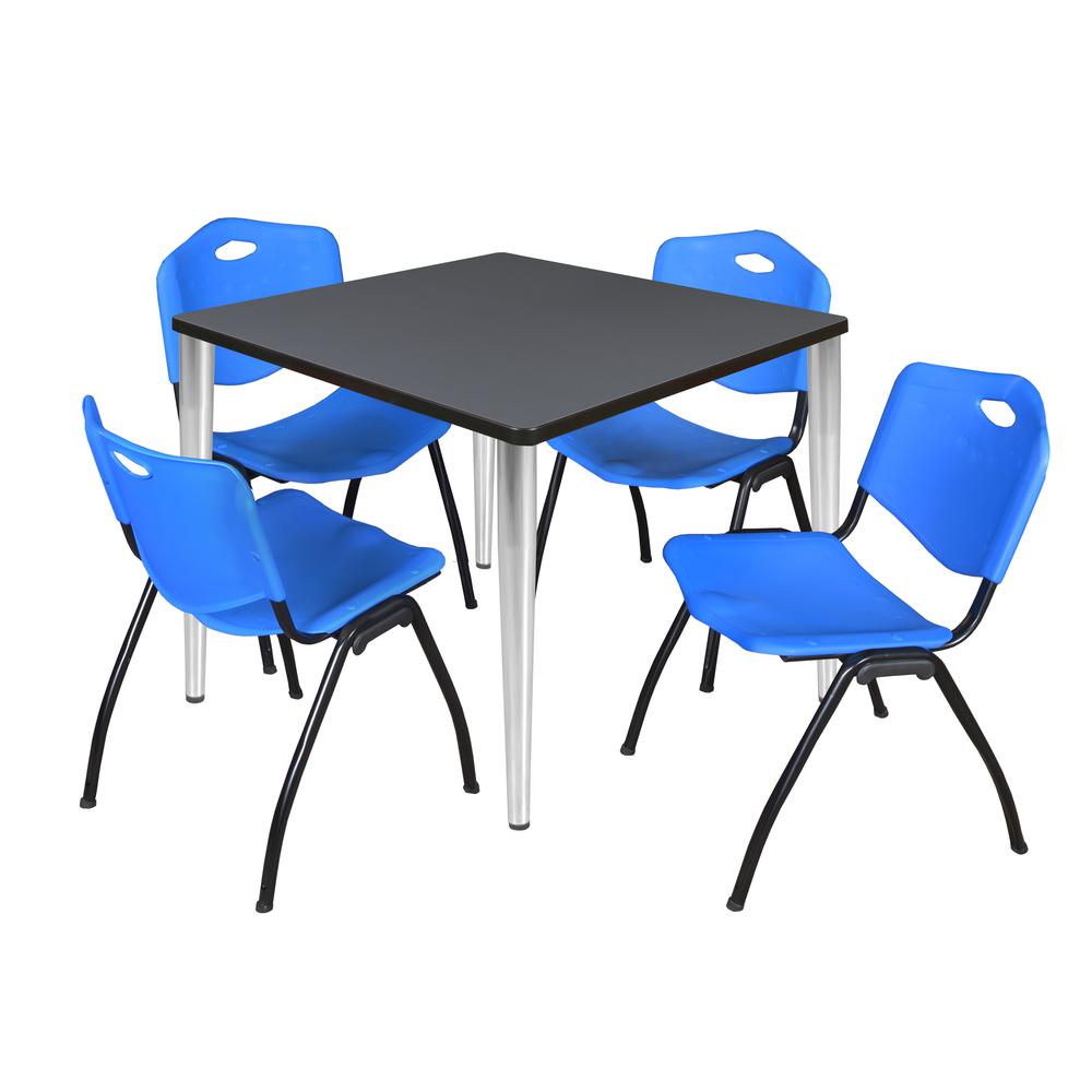 Regency Kahlo 36 in. Square Breakroom Table- Grey Top, Chrome Base & 4 M Stack Chairs- Blue. Picture 1