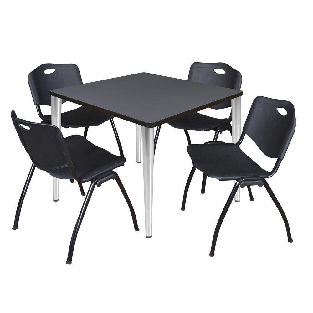 Regency Kahlo 36 in. Square Breakroom Table- Grey Top, Chrome Base & 4 M Stack Chairs- Black. Picture 1