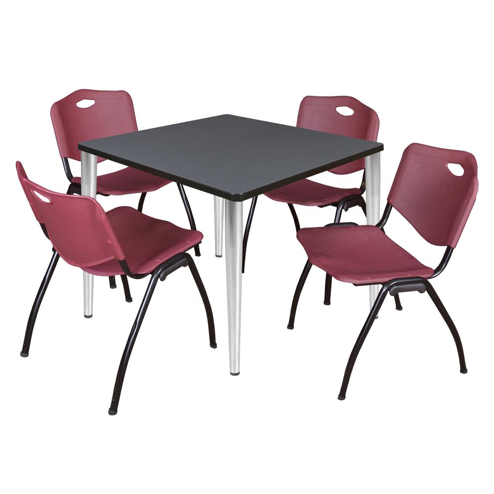Regency Kahlo 36 in. Square Breakroom Table- Grey Top, Chrome Base & 4 M Stack Chairs- Burgundy. Picture 1
