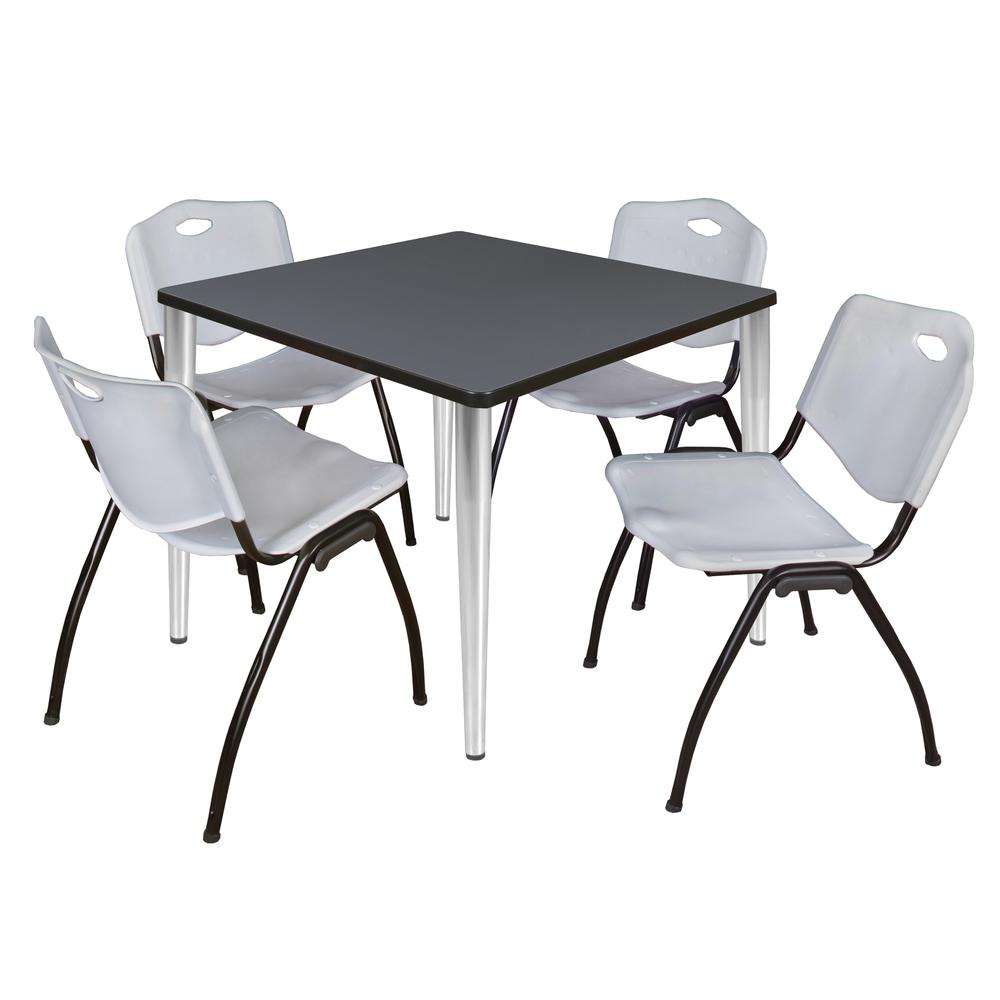 Regency Kahlo 36 in. Square Breakroom Table- Grey Top, Chrome Base & 4 M Stack Chairs- Grey. Picture 1